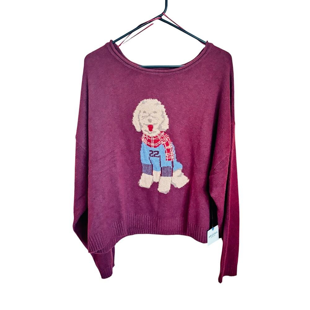 Arizona Jean Co Dog Graphic Knit Pullover Sweater Intarsia knit Dog n scarf